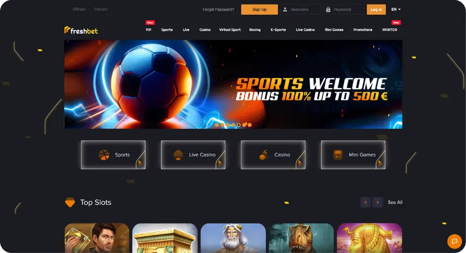 Freshbet Casino Login Desktop Interface
