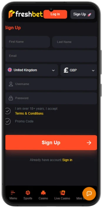 Freshbet personal data